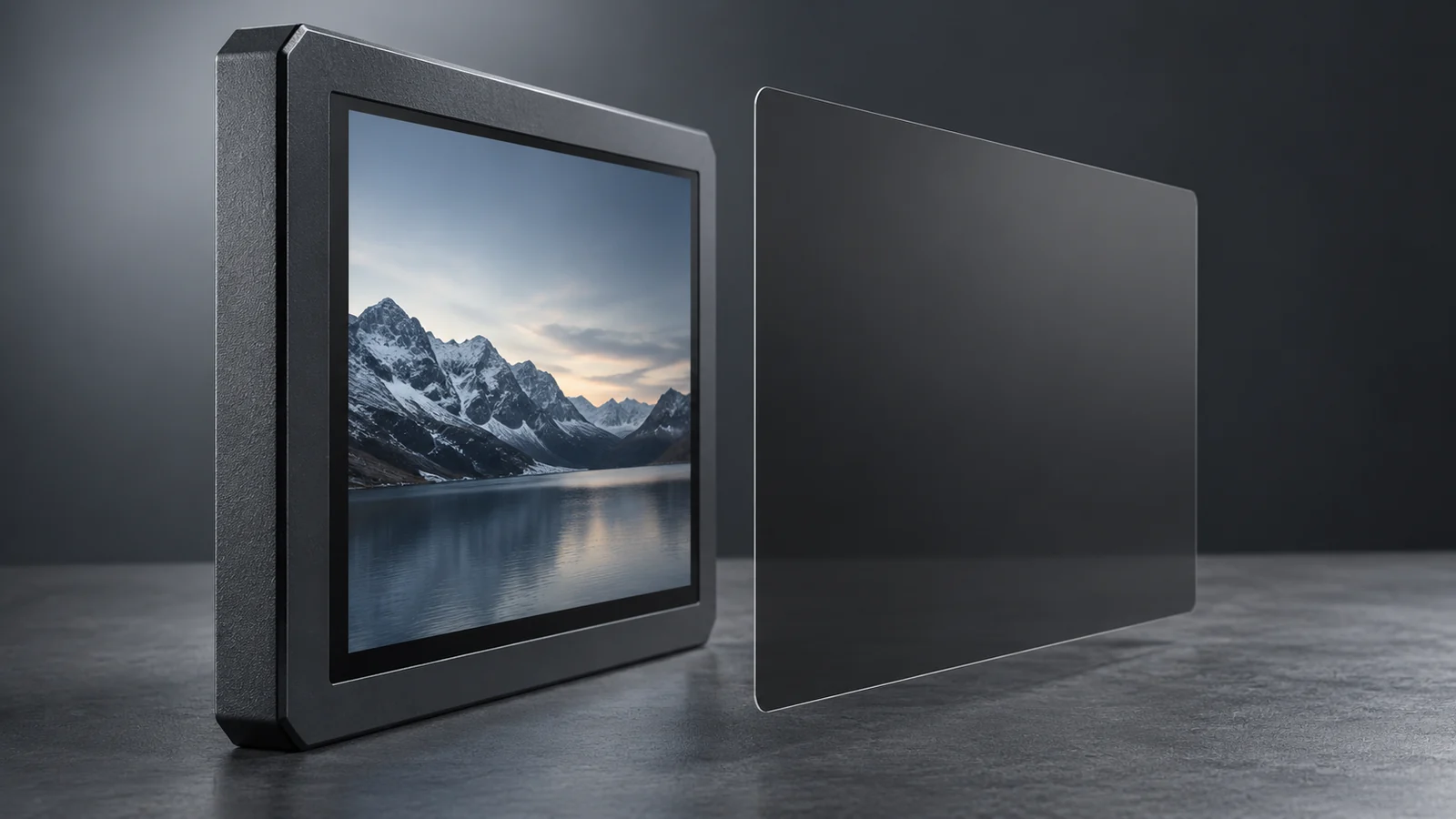 An industrial display edge beside a proposed filter outline