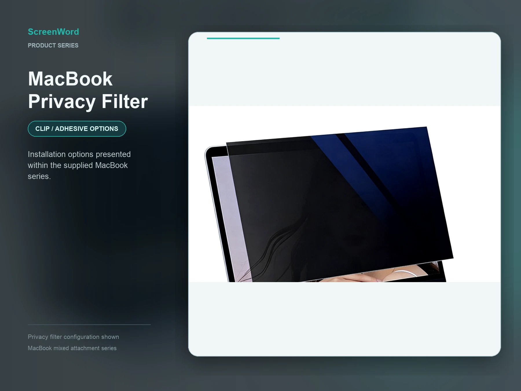 MacBook clip and adhesive privacy screen marketing composition