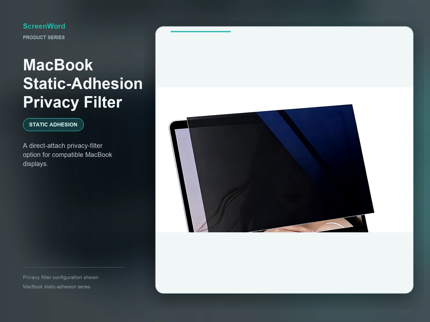 MacBook static-adhesion privacy screen marketing composition