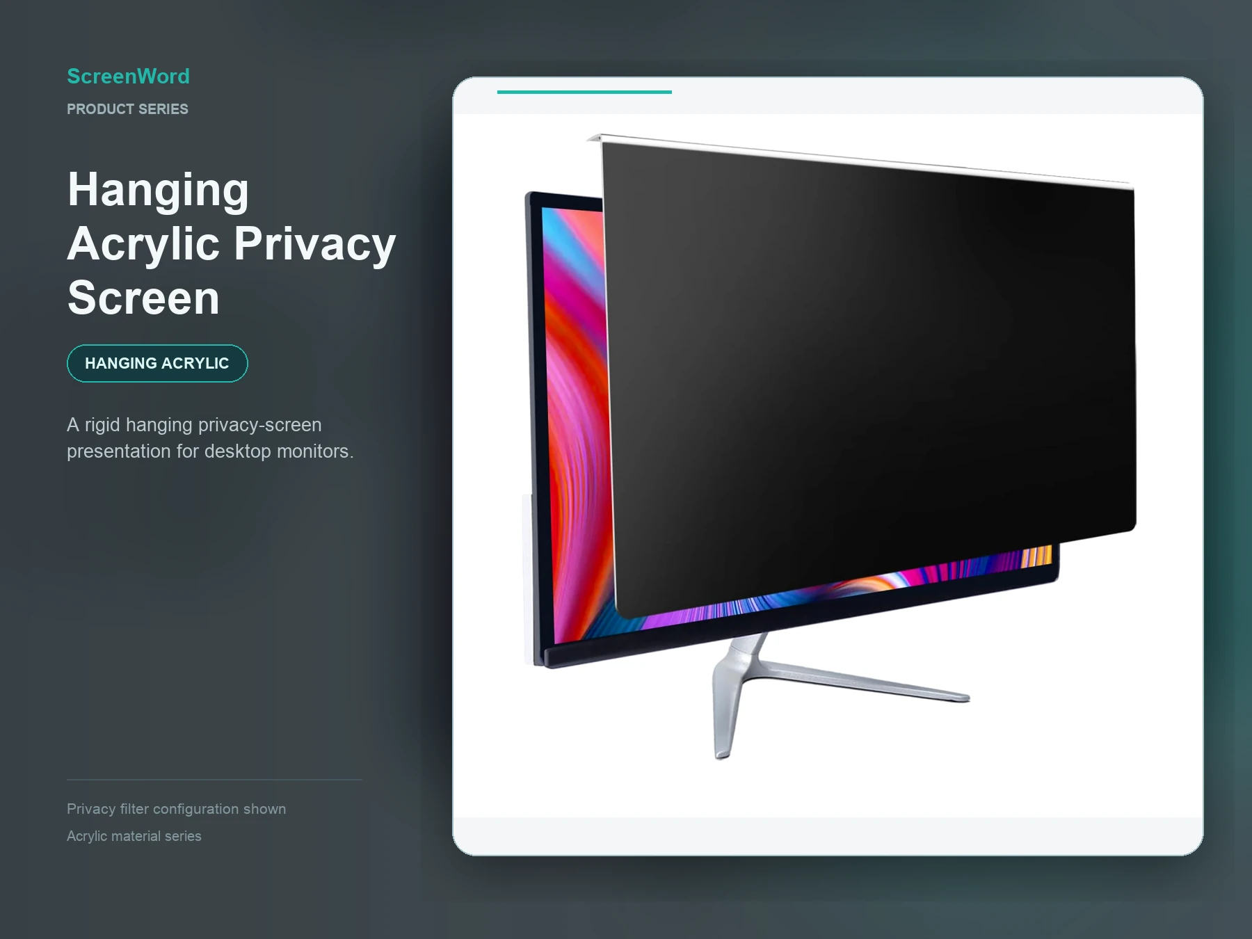 Hanging acrylic monitor privacy screen marketing composition