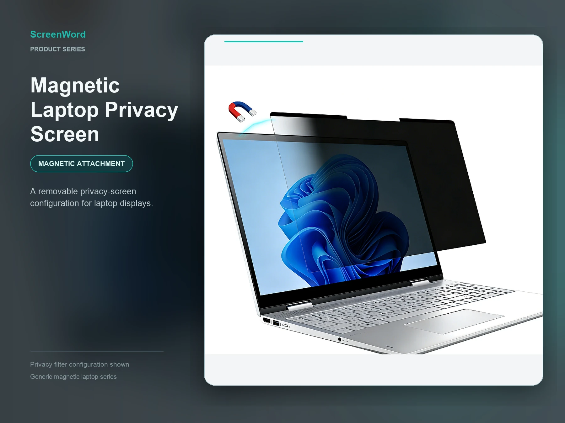 Universal magnetic laptop privacy screen marketing composition