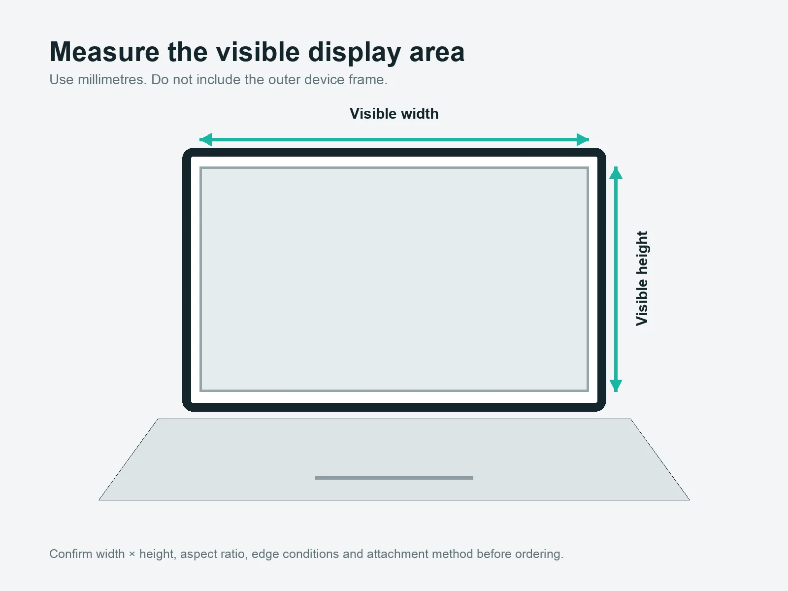Diagram showing visible width and visible height measurements on a laptop display