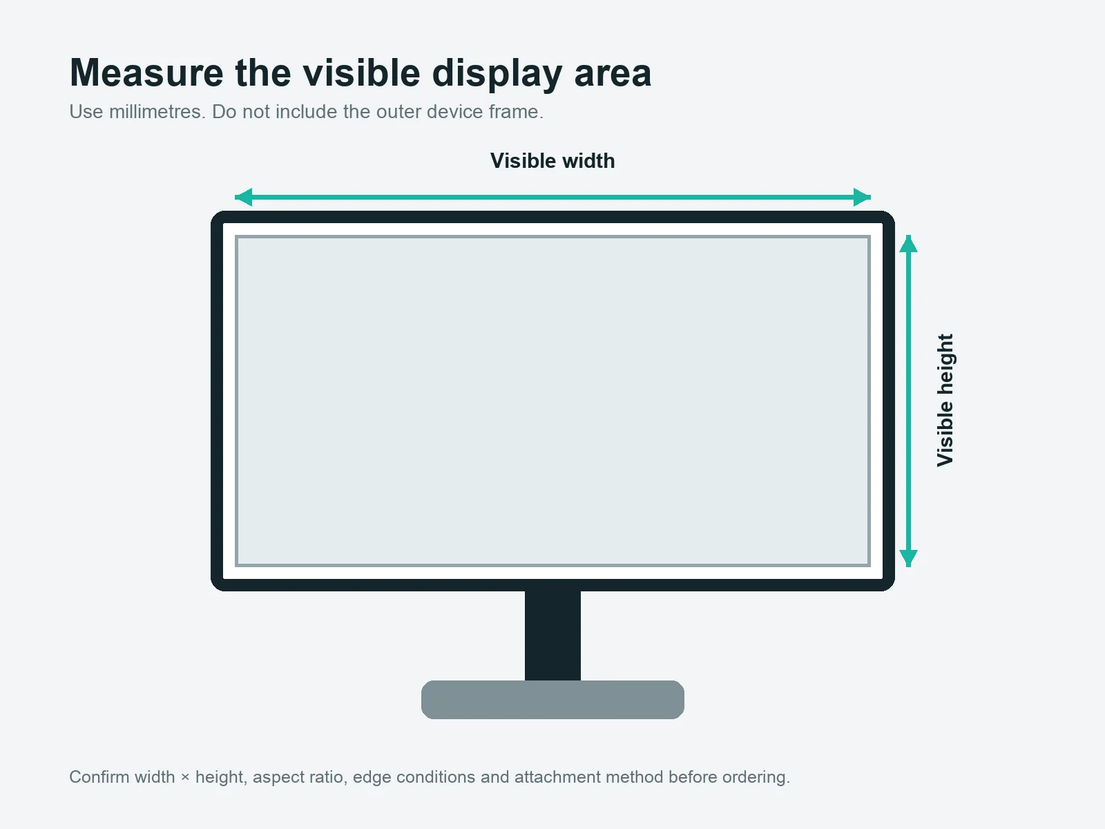 Diagram showing visible width and visible height measurements on a desktop monitor