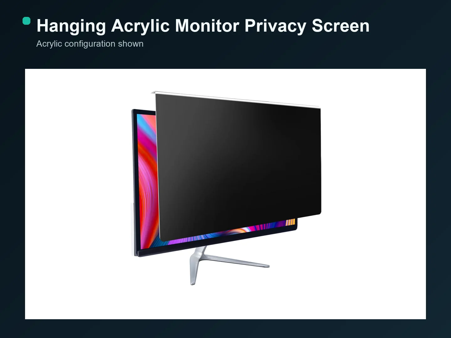 Hanging acrylic monitor privacy screen next to a PET magnetic privacy filter, showing the two materials.