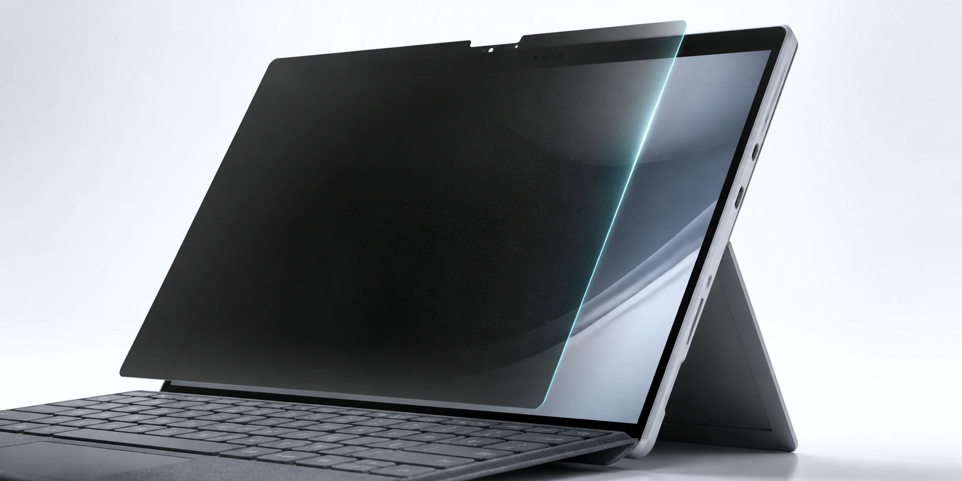 Unbranded detachable computer with keyboard cover and a removable privacy screen layer